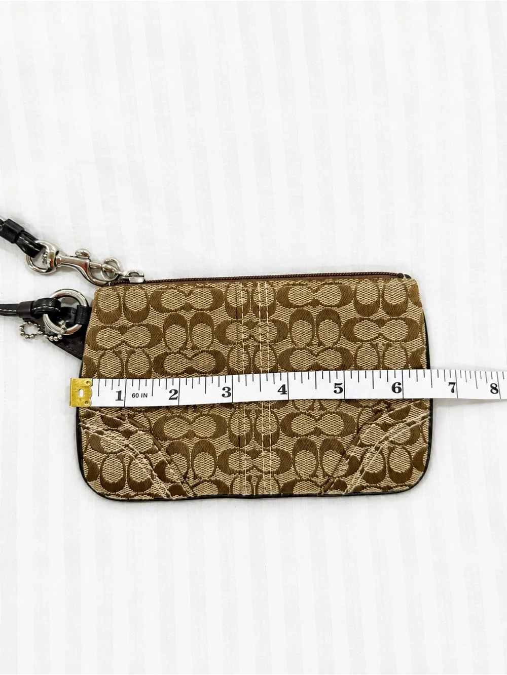 Coach Signature C Jacquard Wristlet Brown Tan